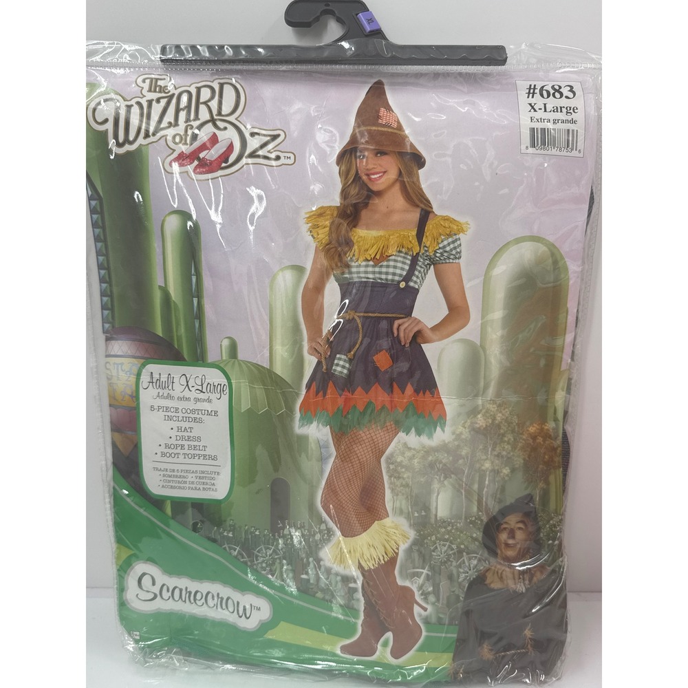 Wizard of Oz Scarecrow Adult Costume Set XL 683 Hat Dress Rope Belt Boot Toppers